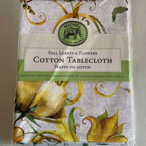 Michel Fall Leaves & Flowers cotton tablecloth - Picture 1 of 3